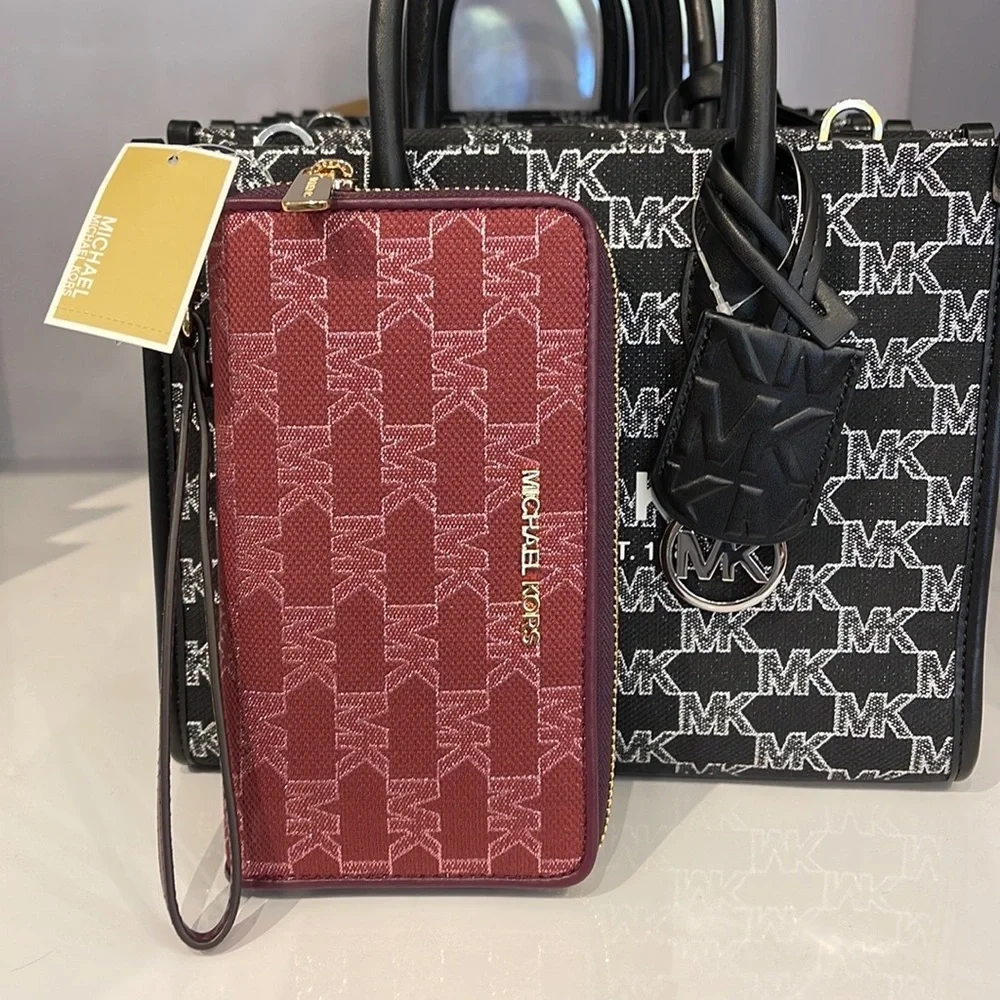 Michael Kors Jet Set Travel Large Phone Case Wristlet Wallet MK Mulberry Multi - Picture 2 of 16